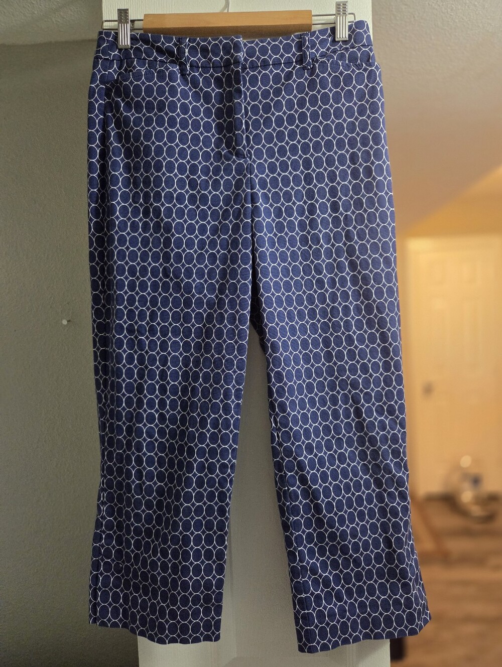 Talbots Stretch Navy Geometric Print Crop Pants Sz 4